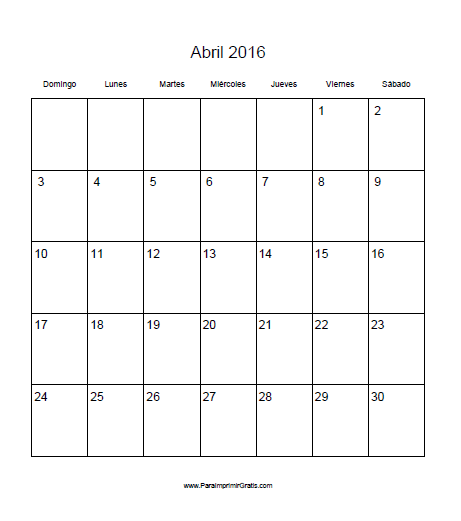 Calendario Abril 2016