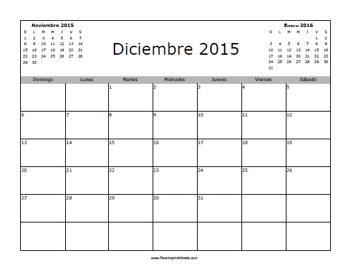 Calendario Diciembre 2015 en Blanco