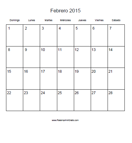 Calendario Febrero 2015