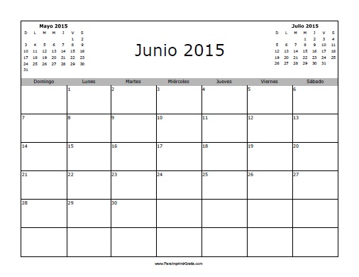 Calendario Junio 2015 en Blanco