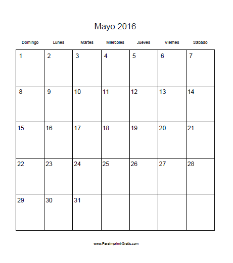 Calendario Mayo 2016