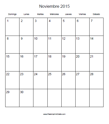 Calendario Noviembre 2015