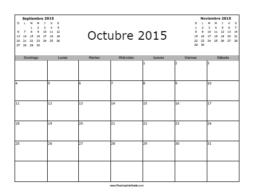 Calendario Octubre 2015 en Blanco