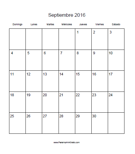 Calendario Septiembre 2016