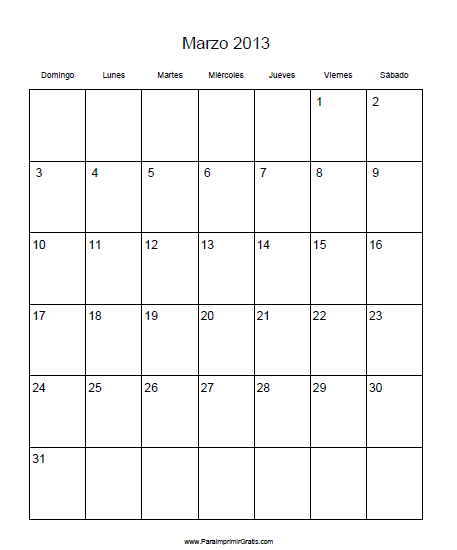 Calendario Marzo 2013