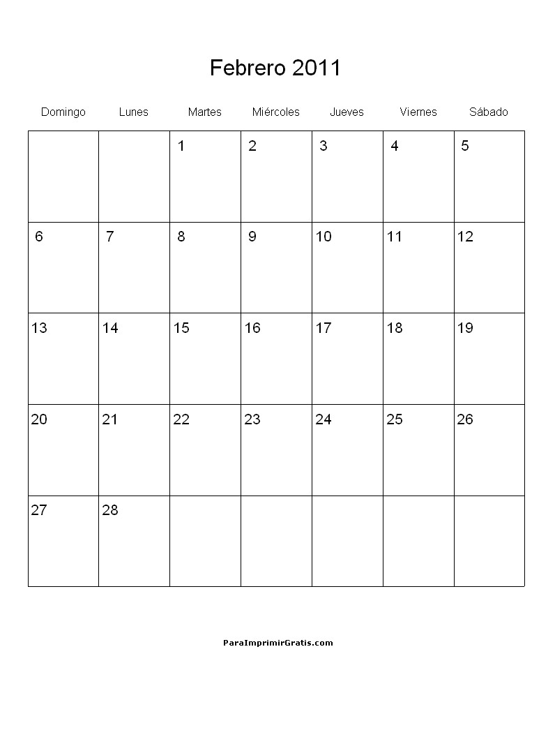 Calendario Febrero 2011
