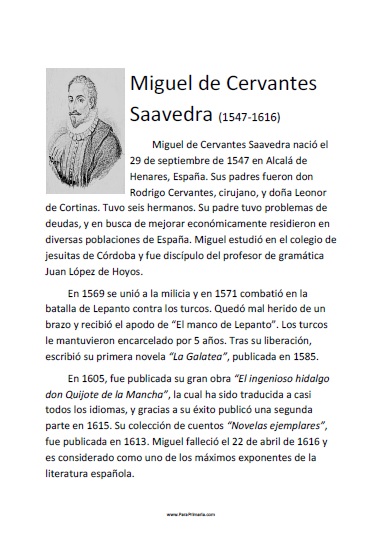 Biografía de Miguel de Cervantes para primaria