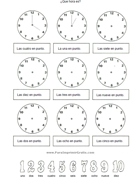 Ejercicios Para Aprender Las Horas Del Reloj Para Imprimir Imagui