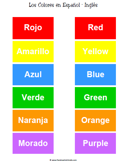Colores en Inglés para Imprimir