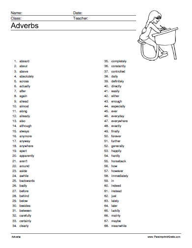 Lista de Adverbios en Inglés para Imprimir