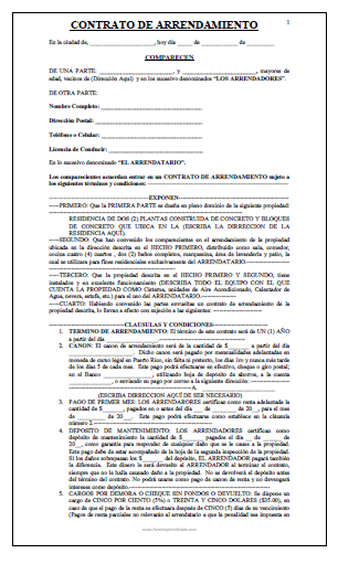 Formato de Contrato de Arrendamiento para Imprimir