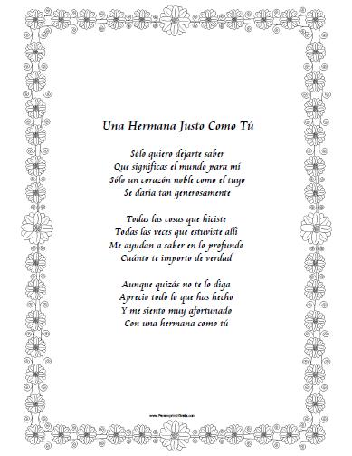 Poemas para Hermanas para Imprimir