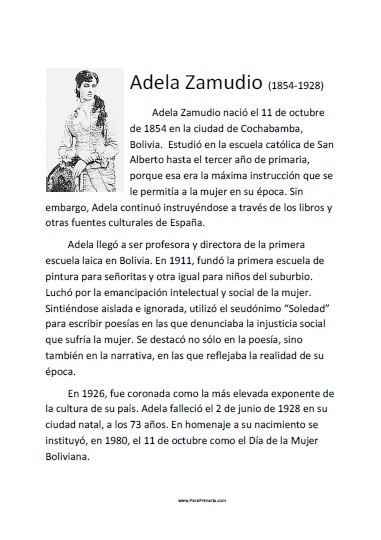 Biografía de Adela Zamudio para imprimir gratis