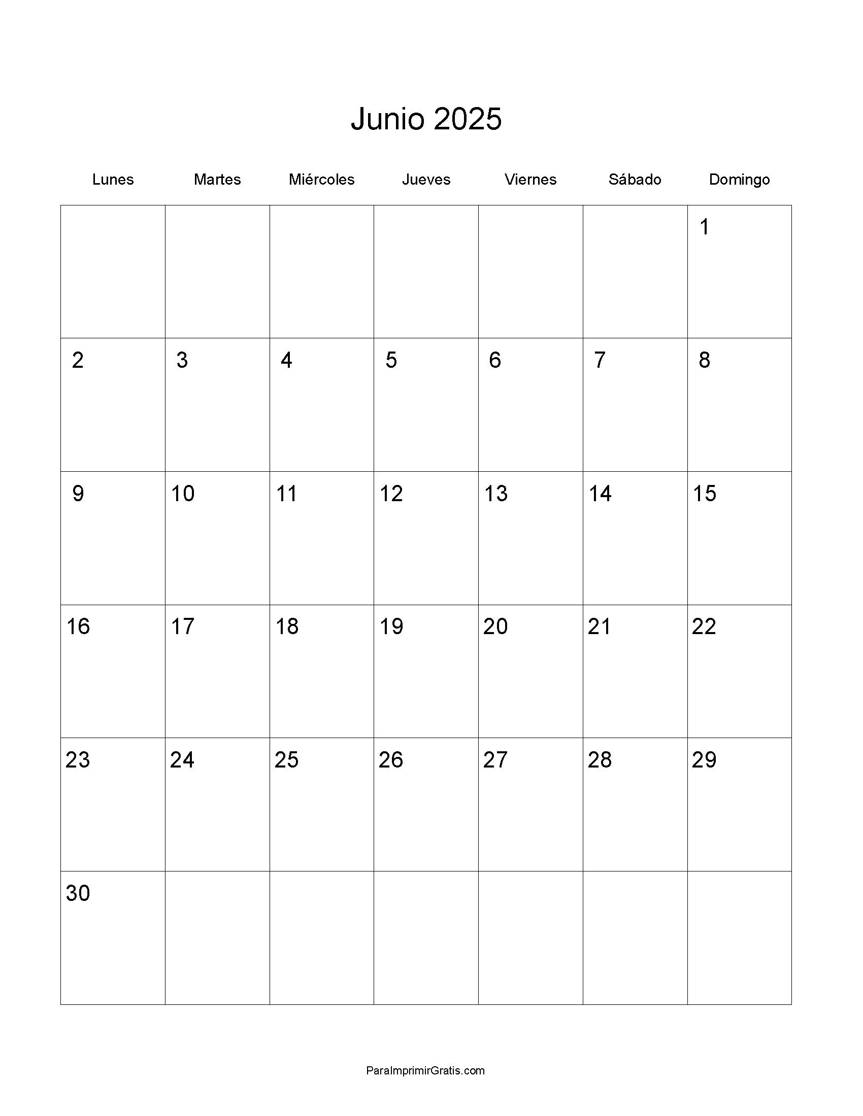 Calendario Junio 2025
